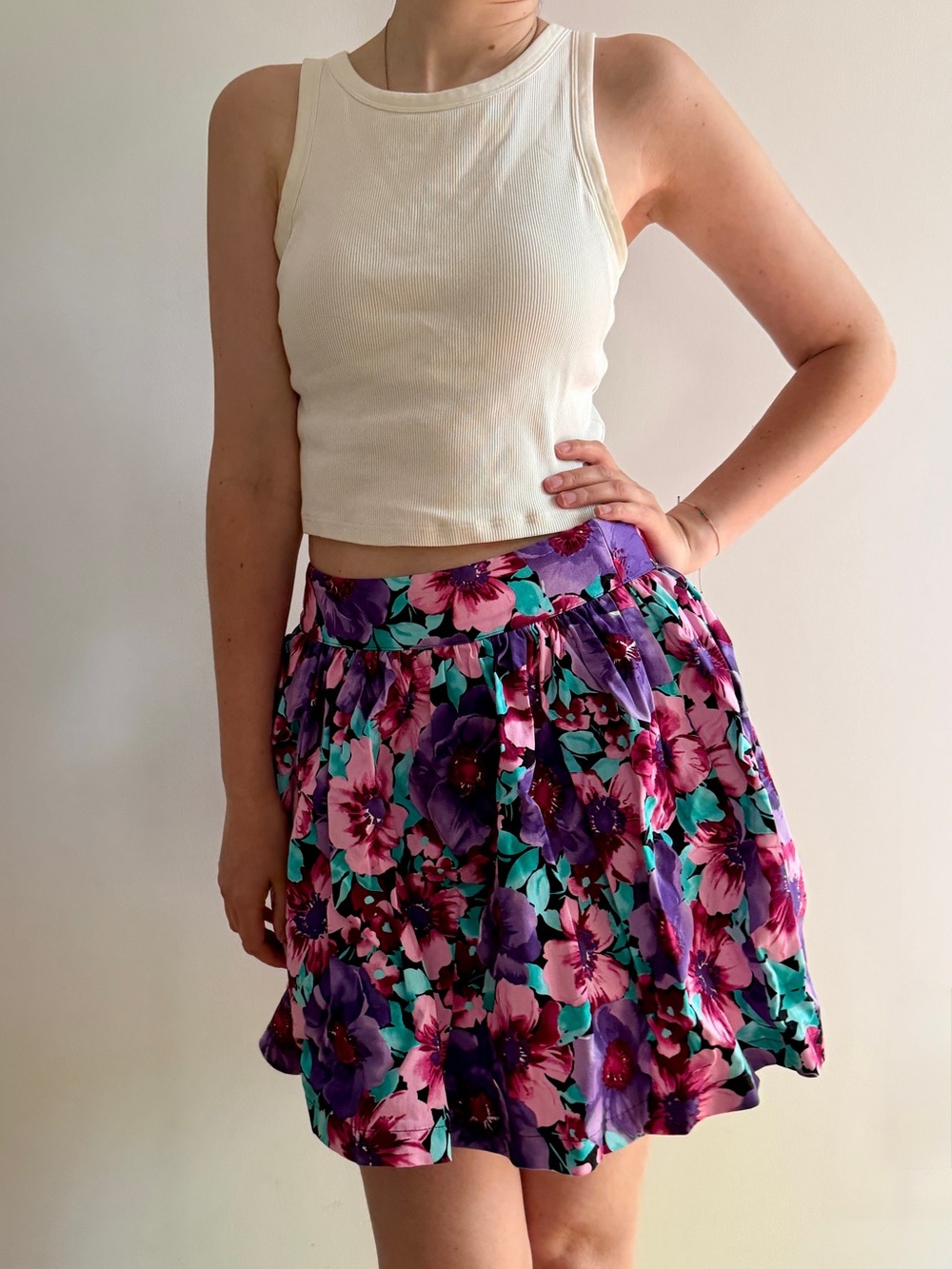 Lady Dutch High Society Retro Purple Floral Skater Mini Skirt - S